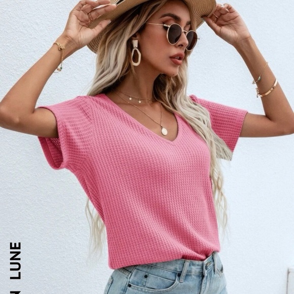 Shein Waffle Knit V-Neck Tee - Picture 1 of 1